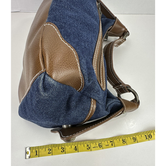 Y2K Gap Jeans 1969 Denim Hobo Shoulder Bag Brown Leather Trim Brass Zip Purse - Picture 15 of 16